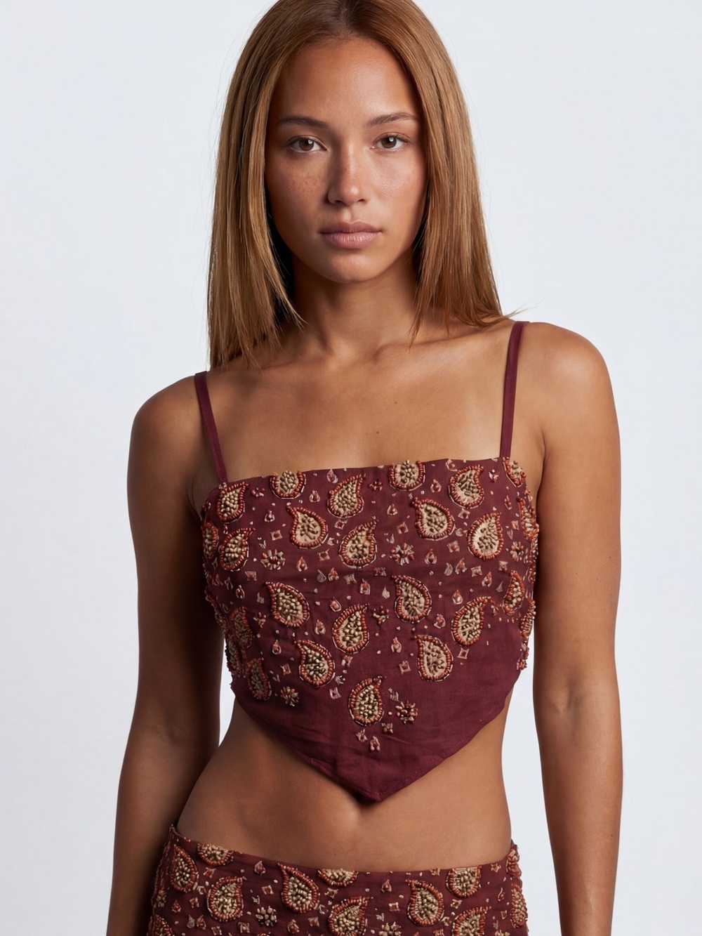 Understated Leather BEADED PAISLEY TOP NWT XS